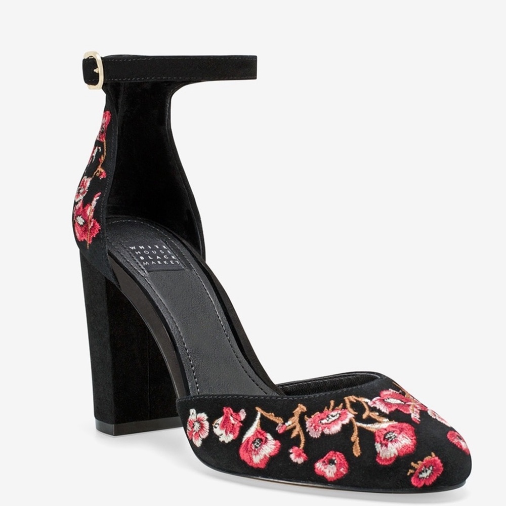White House Black Market Rare Embroidered Heels!